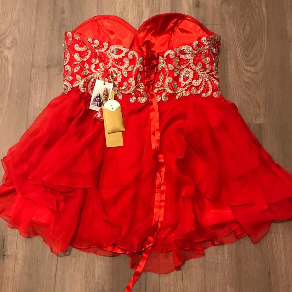 NEW/ beaded red strapless dress